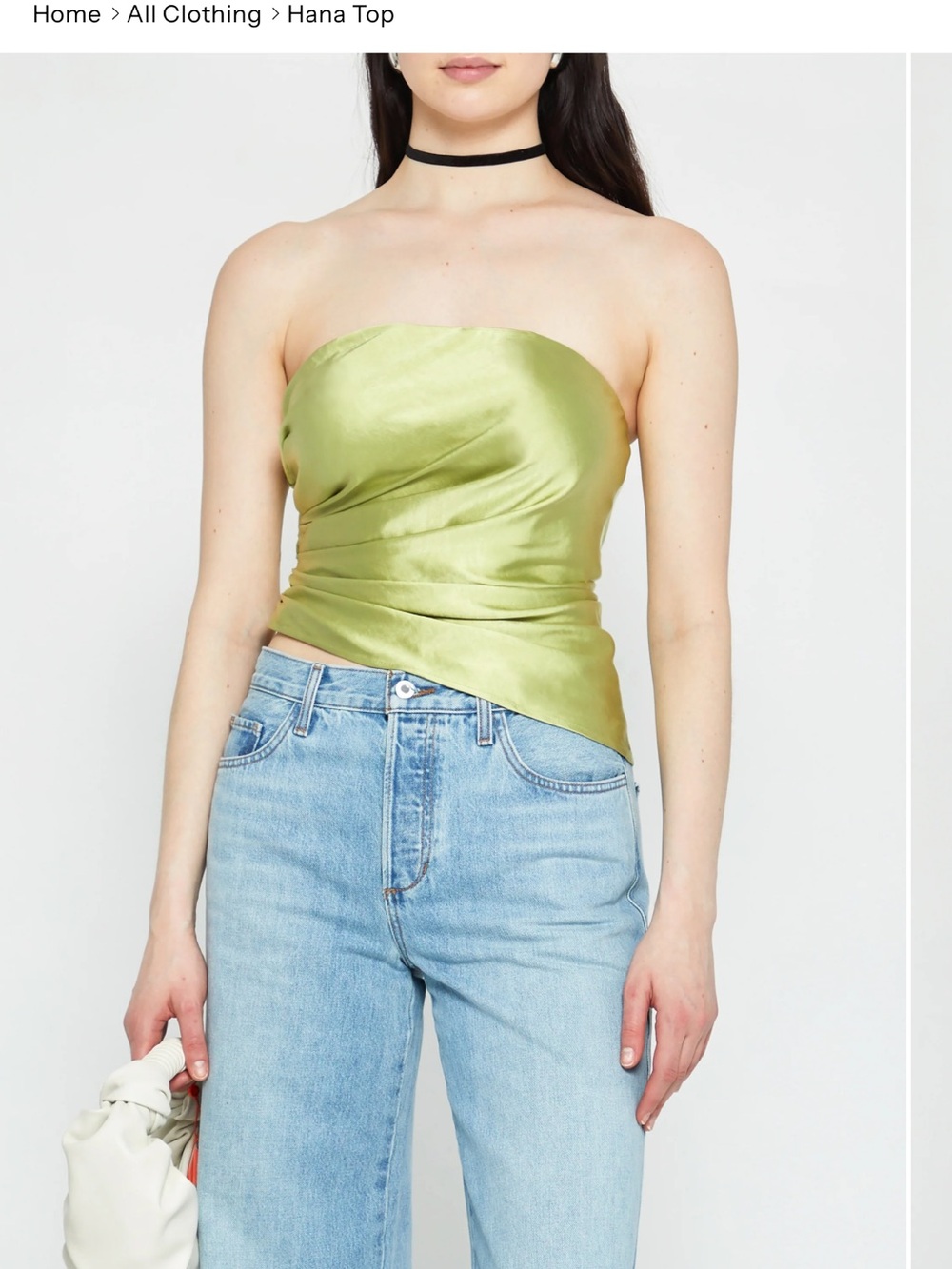 Asymmetric Satin Strapless Crop Top in Lime